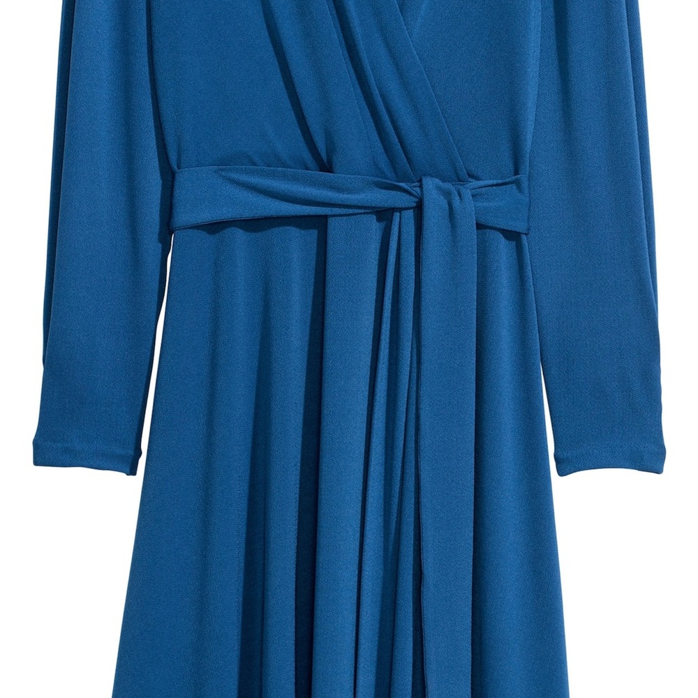 H&M Jersey Crepe Midi Dress Size L Wrap Dress Cornflower Blue - Picture 2 of 10